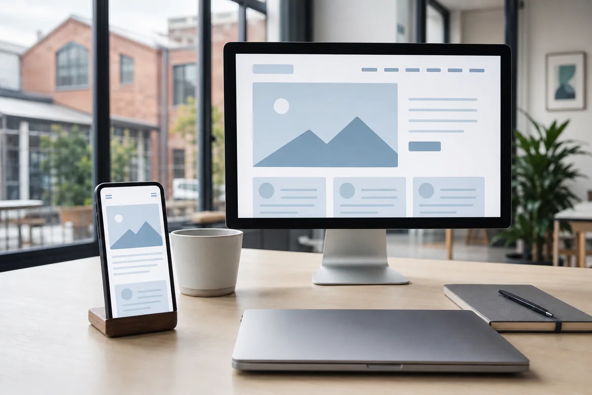 Même page affichée sur mobile et sur ordinateur avec adaptation des blocs et du menu